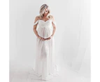 Women's Off Shoulder Long Sleeve Maternity Dress Front Open Floor-length Dress Gown For Photoshoot Wedding Party - L