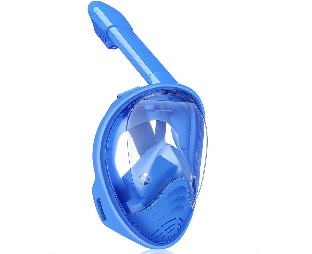 Kids Snorkel Mask Full Face, Snorkeling Gear with Camera Mount, 180 Degree Panoramic View Snorkeling Set Anti-Fog Anti-Leak -Blue