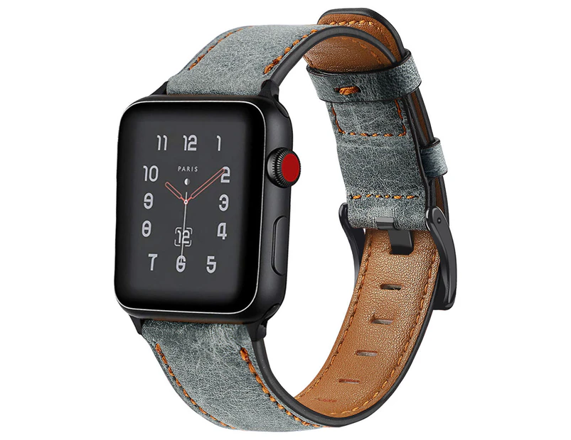 Compatible with Apple Watch Band 38-40mm /42-44mm, Genuine Leather Replacement Band Compatible with Apple Watch Series 5/ 4/3 /2 /1 - Grey