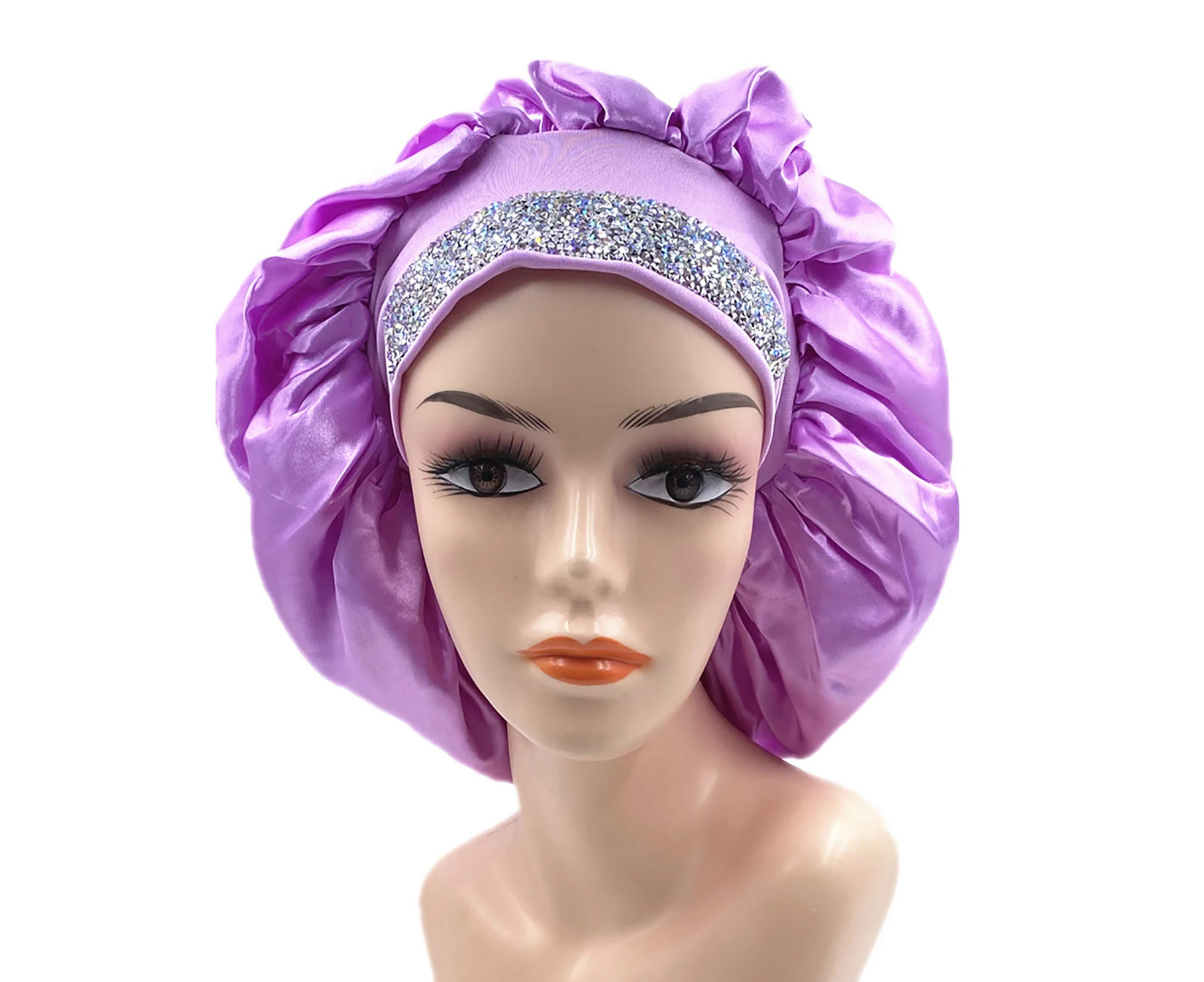 Sleep Cap Fine Workmanship Easy Carrying Fabric Queen Satin Silk Bonnet for Household-Light Purple