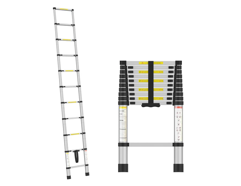 Oppsbuy 3.2m Telescopic Aluminium Ladder Alloy Extension Extendable Steps Multi Portable Sliver