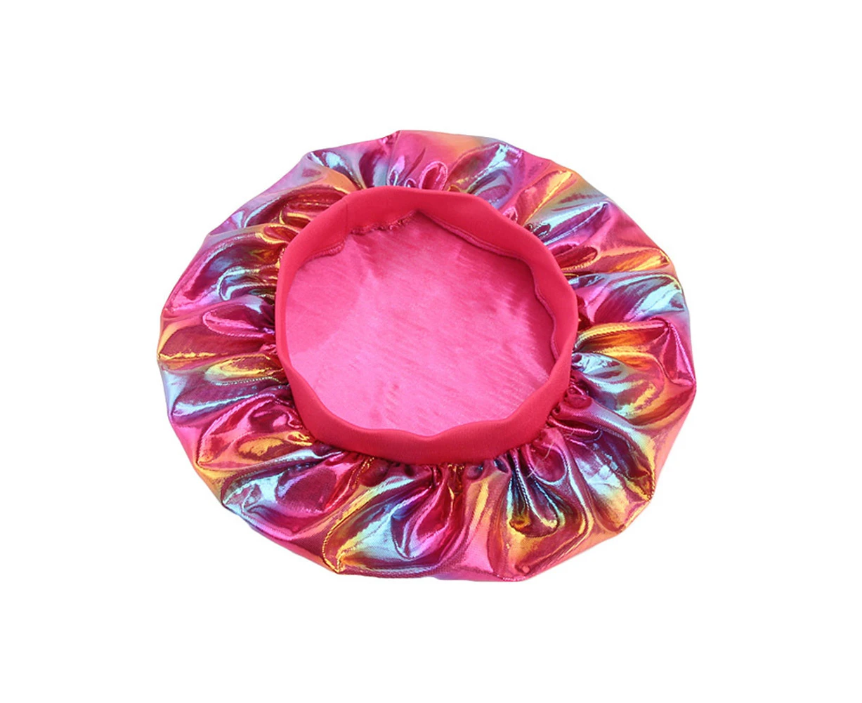 Colorful Foldable Headwrap Sleep Cap Striped Print Elastic Headband Smooth Shower Cap Hair Care-Rose Red