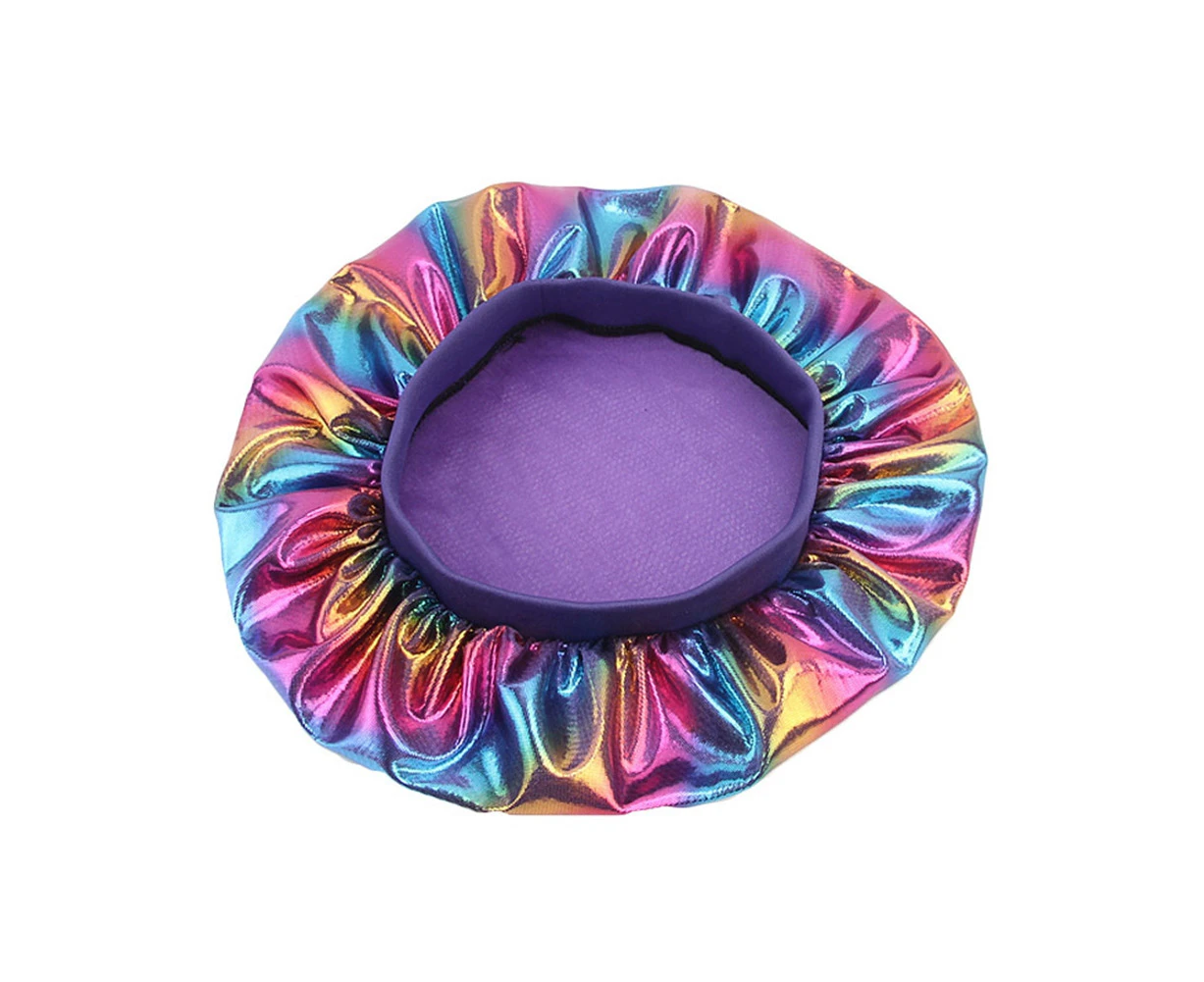 Colorful Foldable Headwrap Sleep Cap Striped Print Elastic Headband Smooth Shower Cap Hair Care-Purple