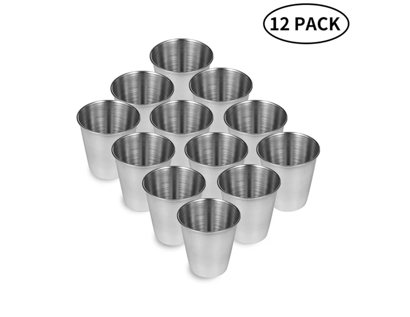Shot glasses in a set of 12, stainless steel schnapps tumbler, stamper pearl