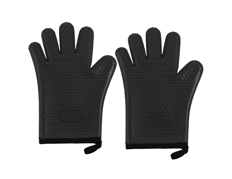 Heat Resistant Gloves BBQ Kitchen Silicone Oven Gloves, Safe Handling of Pots and Pans for Barbecue, Cooking, Baking - Black