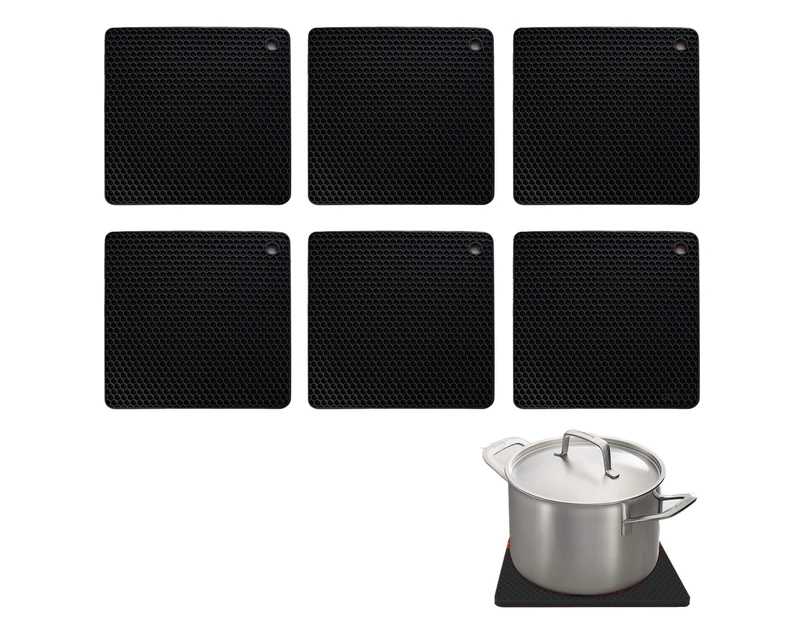6 Pack Silicone Trivets for Hot Pots and Pans, Multipurpose Non-Slip & Heat Resistant Silicone Hot Pad - Black