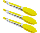 Kitchen Food Tongs - 7" Mini Silicone Serving Tongs - Set of 3 - Yellow