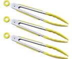 Kitchen Food Tongs - 7" Mini Silicone Serving Tongs - Set of 3 - Yellow