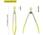 Kitchen Food Tongs - 7" Mini Silicone Serving Tongs - Set of 3 - Yellow