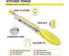 Kitchen Food Tongs - 7" Mini Silicone Serving Tongs - Set of 3 - Yellow