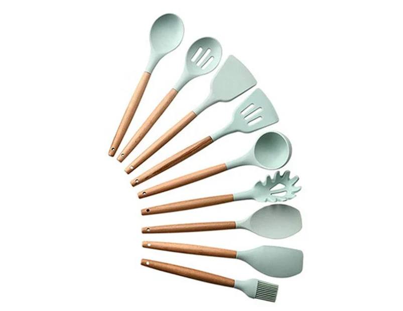 12PCS Silicone Kitchenware Cooking Utensils Set Heat Resistant Kitchen Non-Stick Cooking Utensils Baking Tools With Storage Box - Light Green