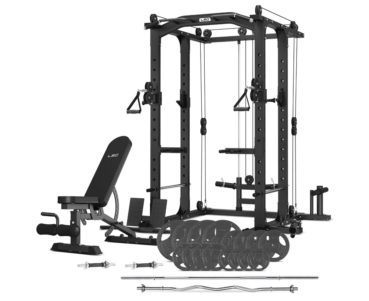 LSG Fitness GRK100 Gym Station Home Gym Multi-Function Weights with FID Bench and 90kg Standard Bars and Weights