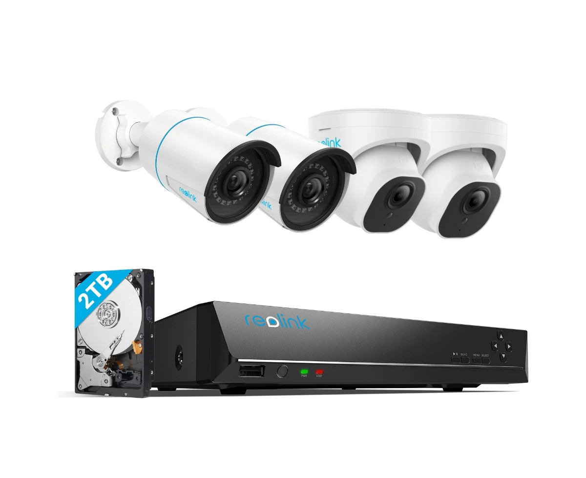 Reolink Outdoor Security System 8CH 5MP PoE NVR with 2 Dome & 2 Bullet Cameras