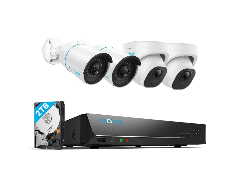 Reolink Outdoor Security System 8CH 5MP PoE NVR with 2 Dome & 2 Bullet Cameras