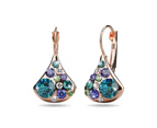 Ultramarine Clustered Austrian Crystal Leverback Earrings In Rose Gold