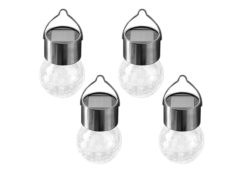 4 Pack Hanging Solar Lights Outdoor, Decorative Cracked Glass Ball Lights Waterproof Solar Lanterns with Handle and Clip for Umbrella, Garden Yar-white