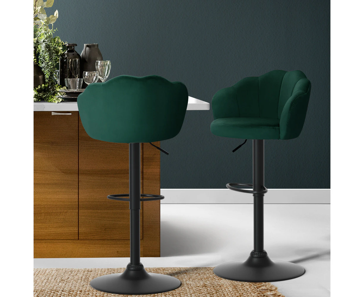 Bar Stools Set of 2 Gas Lift Kitchen Stool Green