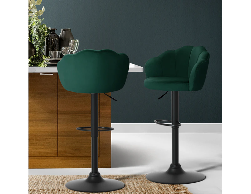 Artiss 2x Bar Stools Gas Lift Velvet Green