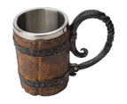 Beer Mug, Imitation Wood Stainless Steel Mug,Barrel Mug(550 Ml)