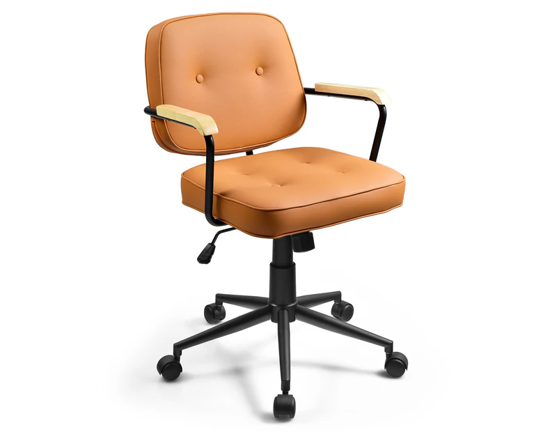 Giantex Office Chair Swivel Leisure Desk Chairs Hight Adjustable Ergonomic Computer Armchair PU Leather Seat Work Study Adult, Orange