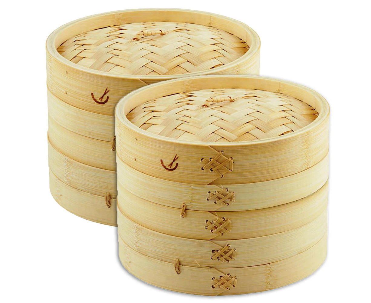 2PK Davis & Waddell 20cm 2 Tier Asian Bamboo Dumpling Dim Sum Food Meat Steamer