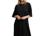 All About Eve Women's Linen Blend Short Sleeve Dress - Black