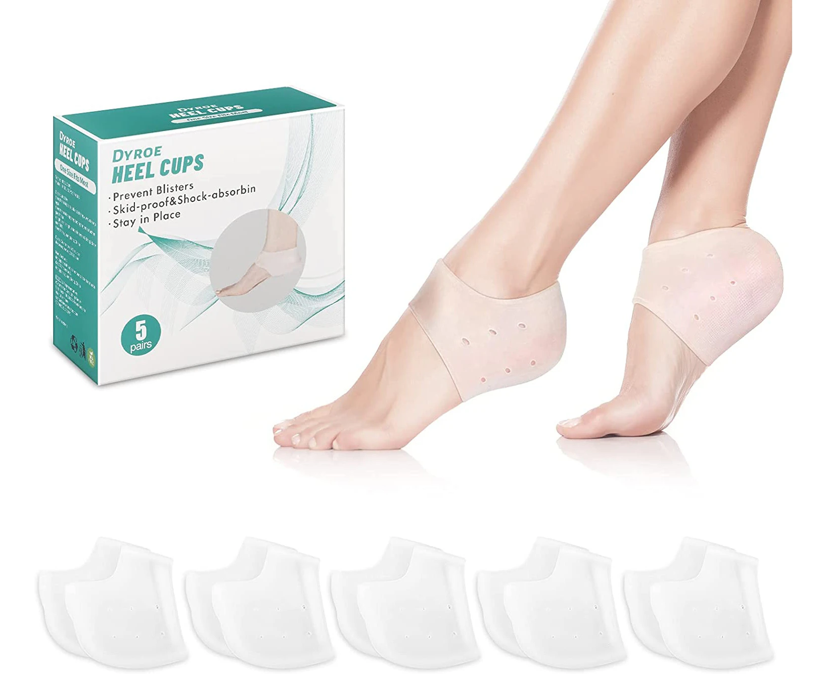 Silicone Heel Protectors5 Pair, Gel Heel Protector, Silicone Heel Sleeves, Heel Cups, For Plantar Fasciitis