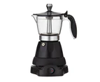 Leaf & Bean 200mL Electric Espresso Maker 3 cup Coffee Maker Percolator Machine Moka Pot Coffee Pot Auto Shut-Off 17x13x25cm - Black/Silver