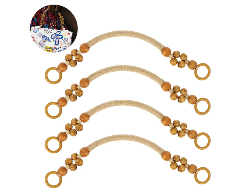 4 pcs Wooden Handles with Wood Bead, Purse Handles Handbag Handle for Bag Making, Purse Making, Handle Replacement
