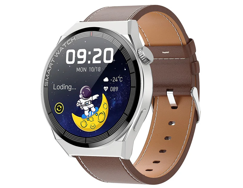 New NFC 360*360 Screen Smart Watch Always Display The Time Bluetooth Call Local Music Smartwatch For Mens Android IOS Phone - Brown leather belt