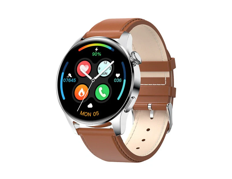 New For HUAWEI Bluetooth Call Smartwatch Men Play Music 240*240 HD Waterproof  Fitness  Sport Smart Watch For Android IOS - Brown leather belt