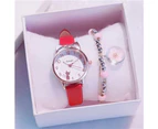 New Girl Quartz Watch Student Children Wristwatch Cat Ears Face Gifts for Kids Girl ulzzang Style With Box Clock Beaded bracelet - Pink set