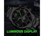 Fashion Mens Sports Watches Luxury Stainless Steel Quartz Wristwatch Calendar Luminous Clock Men Business Casual Leather Watch - Leather Silver Blue