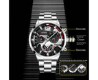 Fashion Mens Sports Watches Luxury Stainless Steel Quartz Wristwatch Calendar Luminous Clock Men Business Casual Leather Watch - Steel Black Gold