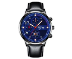 Fashion Mens Sports Watches for Men Business Stainless Steel Quartz Wrist Watch Calendar Luminous Clock Man Casual Leather Watch - Leather Black Blue