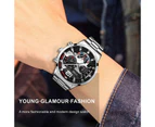 Fashion Mens Sports Watches Luxury Stainless Steel Quartz Wristwatch Calendar Luminous Clock Men Business Casual Leather Watch - Steel Silver Black