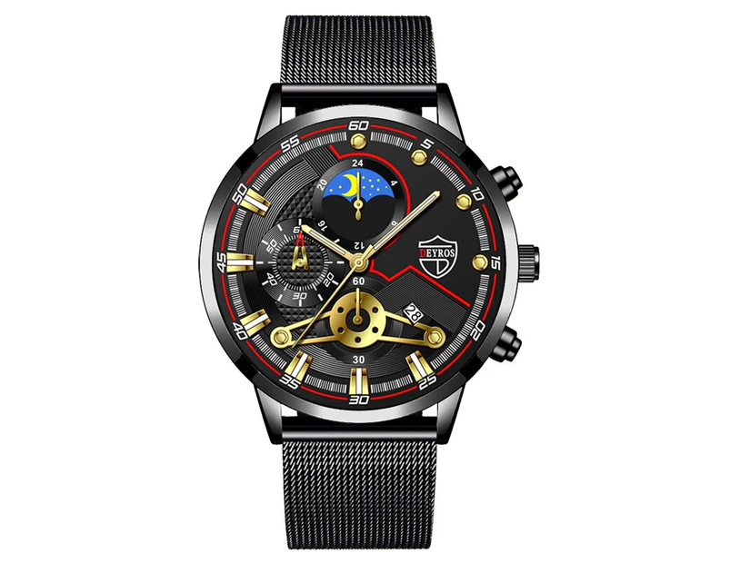Fashion Men's Sports Watches Men Business Stainless Steel Mesh Belt Quartz Wrist Watch Man Casual Leather Watch reloj hombre - Mesh Black Gold