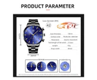 Fashion Mens Watches for Men Sports Stainless Steel Quartz Wristwatch Calendar Luminous Clock Man Business Casual Leather Watch - Leather Blue Gold