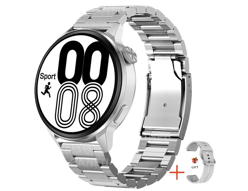 ECG+PPG Bluetooth Call Smartwatch Men Women 1.36 Inch 390*390 HD Pixel Full circle touch screen  Smart Watch Man GPS Track +Box - Silver steel belt