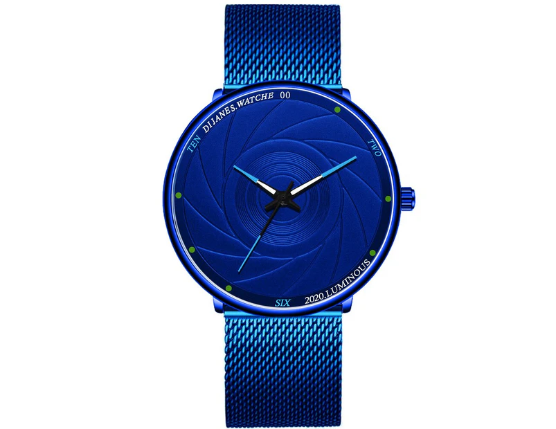Fashion Mens Watch Stainless Steel Mesh Band Luminous Watches Quartz Wrist Watch Men Business Simple Clock relogio masculino - Mesh Blue Blue