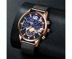 Fashion Mens Business Watches Luxury Gold Stainless Steel Mesh Belt Quartz Wrist Watch Luminous Clock Men Casual Leather Watch - Leather Black Gold