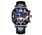 Fashion Mens Business Watches Luxury Gold Stainless Steel Mesh Belt Quartz Wrist Watch Luminous Clock Men Casual Leather Watch - Leather Black Blue
