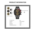 Fashion Mens Sports Watches Men Business Stainless Steel Quartz Wrist Watch Luminous Clock Man Casual Leather Watch - Steel  Black Gold