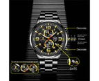 Fashion Mens Sports Watches Men Luxury Stainless Steel Quartz Wrist Watch Luminous Clock Man Business Casual Leather Watch - L black gold