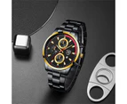Fashion Mens Sports Watches Men Business Stainless Steel Quartz Wrist Watch Luminous Clock Man Casual Leather Watch - Leather Black Gold