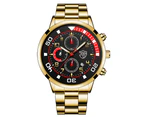 Fashion Mens Business Watches Luxury Men Stainless Steel Quartz Wrist Watch Calendar Luminous Clock Man Casual Leather Watch - Steel Gold Black
