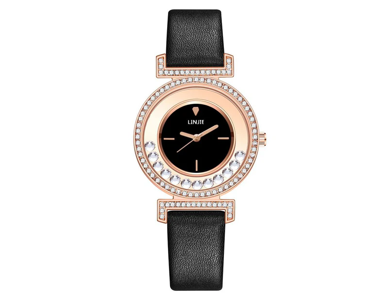 Exquisite Minimalist Women Watches  New Simple Diamond Dial Design Ladies Leather Wrist Watch Casual Gifts Clock for Woman - Black