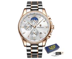 LIGE New Men’s Watches Top Brand Luxury Chronograph Quartz Men Watch Waterproof Sport Wrist Watch Men Stainless Steel Male Clock - Gold white