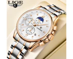 LIGE New Men’s Watches Top Brand Luxury Chronograph Quartz Men Watch Waterproof Sport Wrist Watch Men Stainless Steel Male Clock - Gold blue
