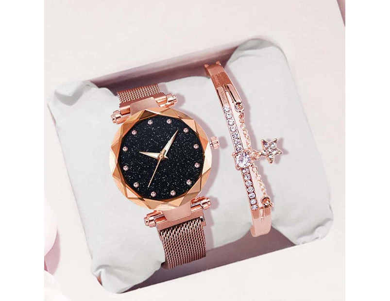 Luxury Diamond Women Watches For Ladies Magnetic Starry Sky Clock Female Quartz Wrist Watch relogio feminino zegarek damski - Rose bracelet